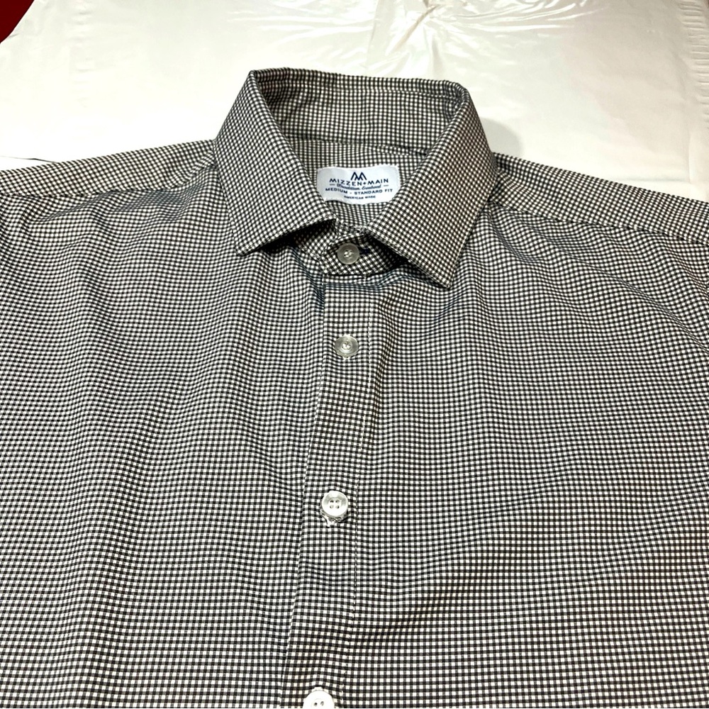 Mizzen + Main Checker SHIRT Spinnaker Standard Fit Button Black White GINGHAM M